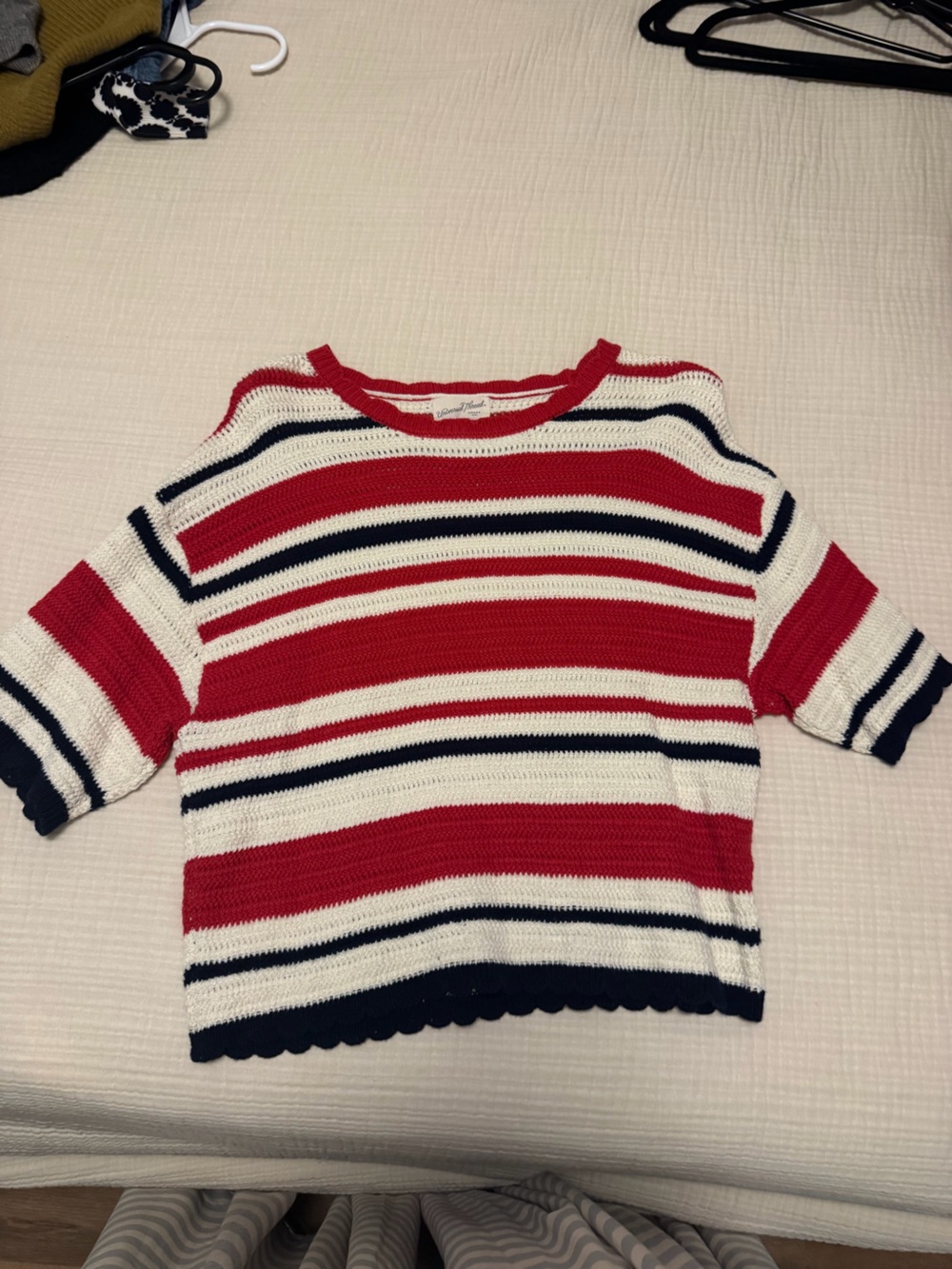 Universal Thread Red, White & Navy Striped Knit Scoop-Neck Sweater